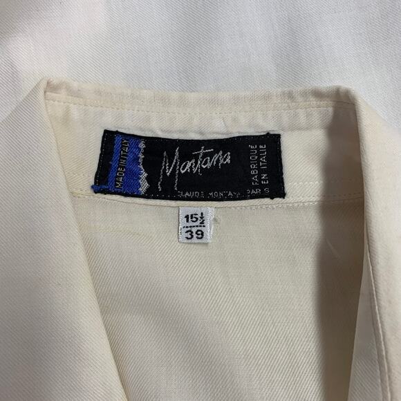 CLAUDE MONTANA S White Pleated Cotton Spread Collar Oversized Long Sleeve Shirt - Picture 10 of 12